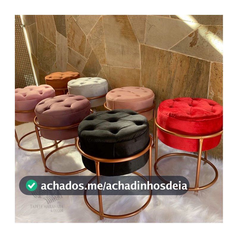 Banqueta Puff Redondo Veludo Com Espuma D28 / Suporta até 150kg