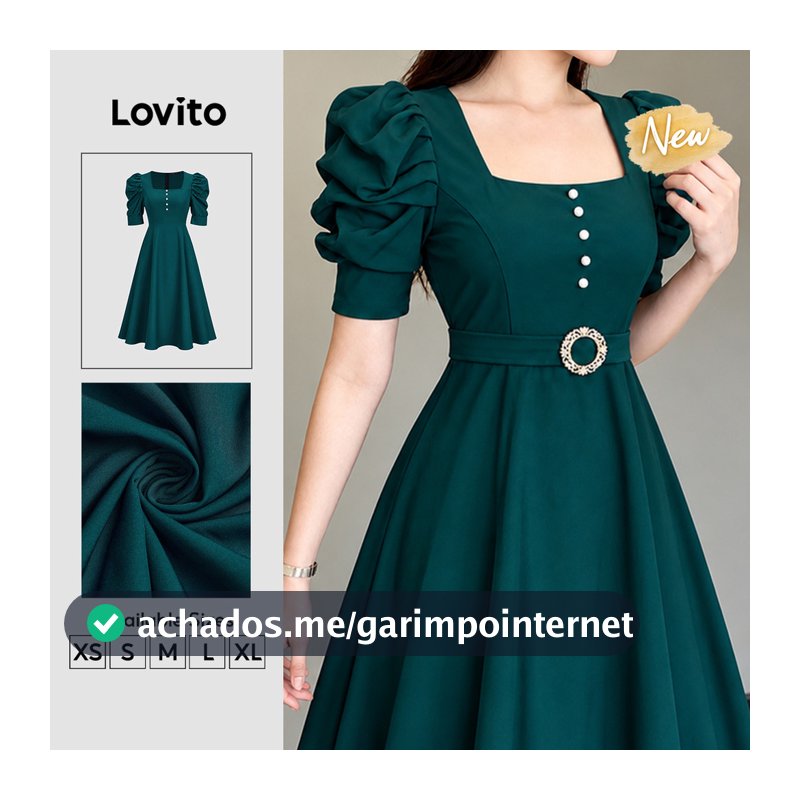(New Arrival) Lovito Vestido Feminino Elegante Longo Plissado Em Linha a Verdeescuro Para Trabalho Primavera/Verão DRK10P1D895
