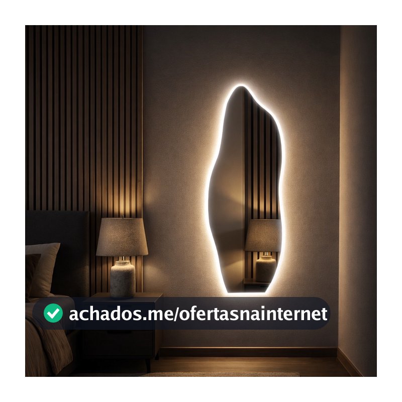 Espelho Led Bivolt 100cm x 35cm Flame Sem Led Polido Sala Salão Loja Luxo Lançamento Led Branco Led Neutro Led Amarelo