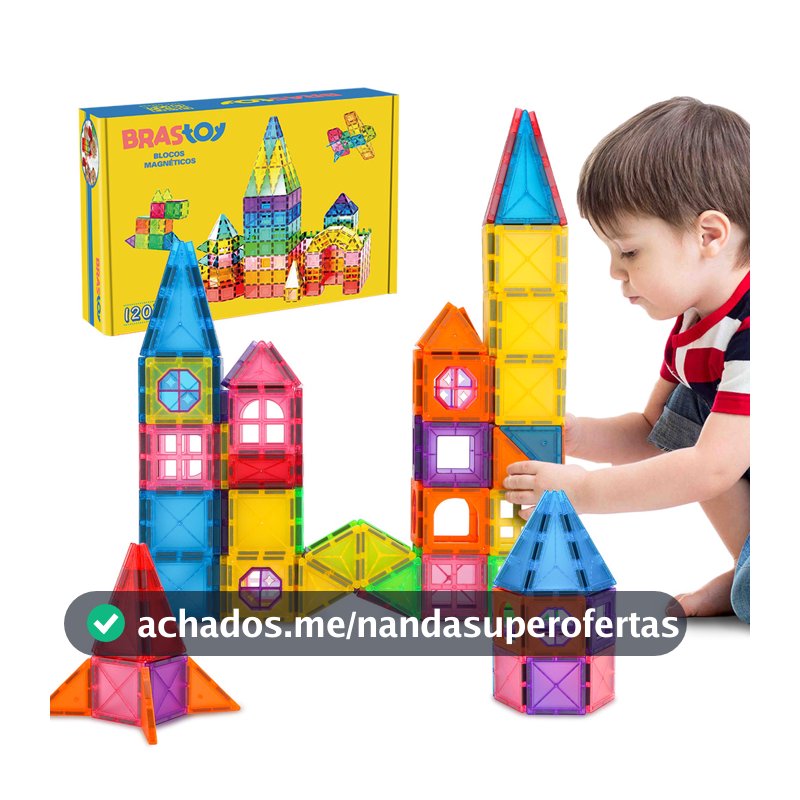 Blocos Magnéticos Mate Brastoy 120pcs do tamanho médio e 38pcs do tamanho pequeno Brinquedo Educativo Infantil