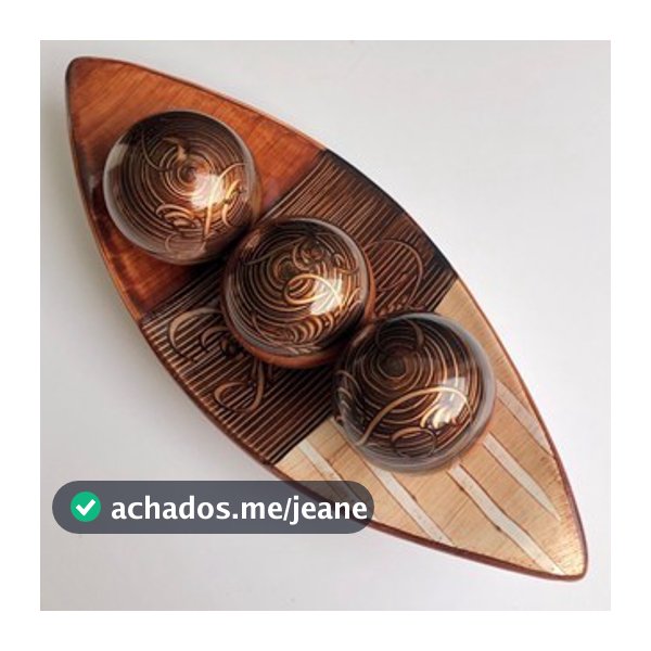 Centro Mesa Barca 3 Bolas Kit Prato Decorativo Enfeites para Sala - Decoração Casa