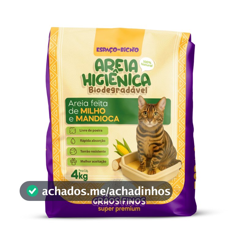 Areia Higiênica Biodegradável Espaço de Bicho Grãos Finos 4kg – Milho e Mandioca (100% Natural)