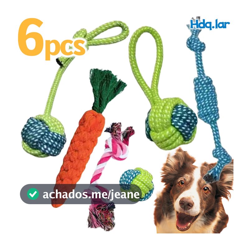 Brinquedo Pet Corda, kit com 6 Unidades , Mordedor para Cachorro, Resistente Interativo, Porte Médio