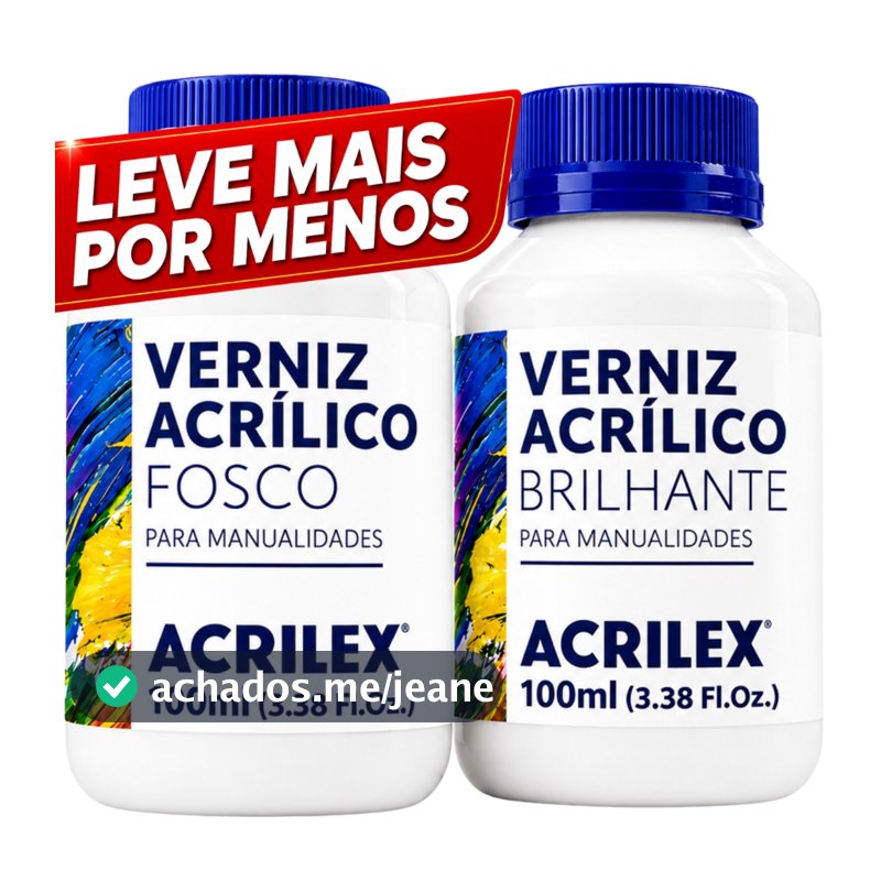 Kit 2 Vernizes Acrílicos ACRILEX 100ml Brilhante + Fosco Atóxico sem Cheiro - ENVIO RÁPIDO