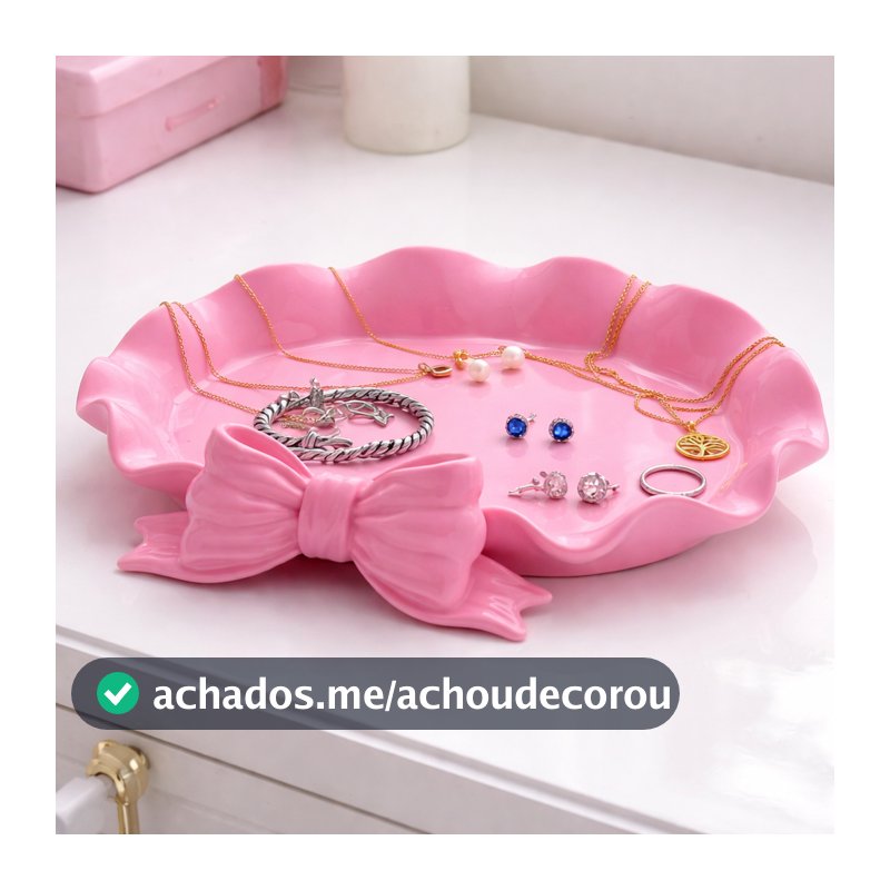 Bandeja Porta Joias Laço Decorativo em PLA 17x13cm Organizador Elegante para Bijuterias e Decoração
