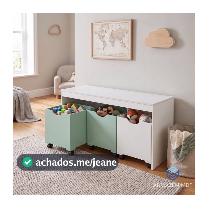 Organizador de Brinquedos Bancada Infantil 3 Gavetas Com Rodinhas em MDF