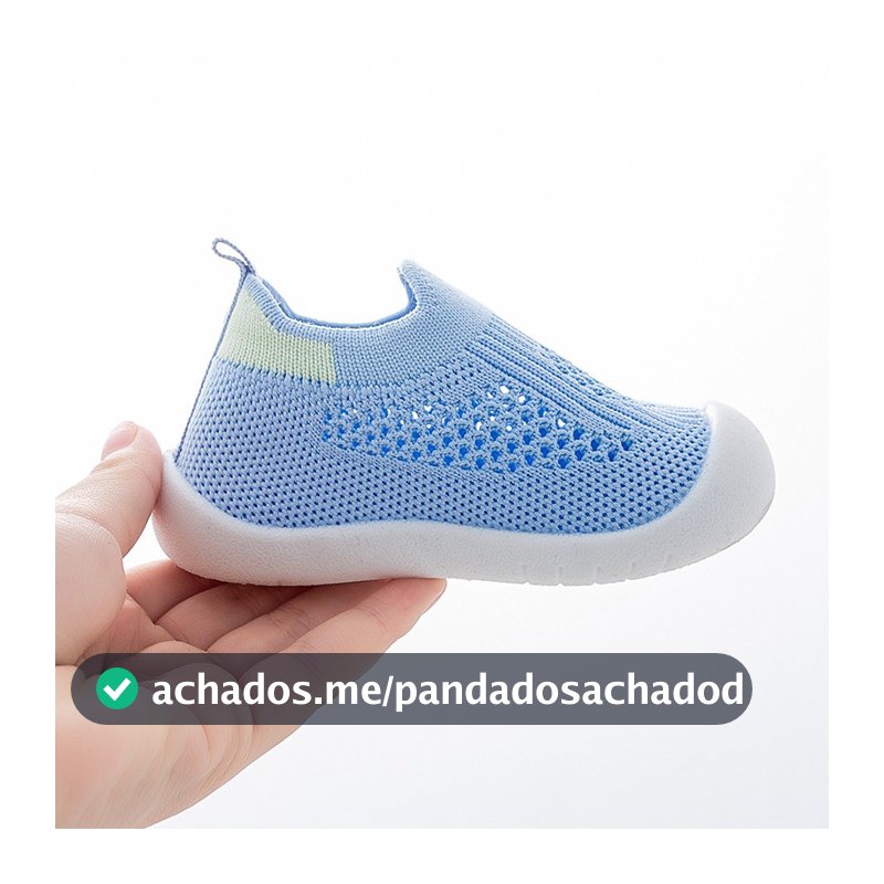 Tênis Sapatinho Meia Infantil Bebê Antiderrapante Azul Primeiros Passos Flexível Menino e Menina