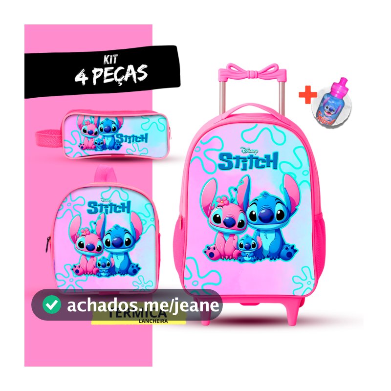 Kit Mochila Escolar Stitch + Lancheira Térmica + Estojo