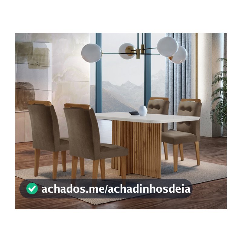 Sala de Jantar Mesa Olímpia 120CM MDF Canto Copo com 4 Cadeiras Carol Moderna