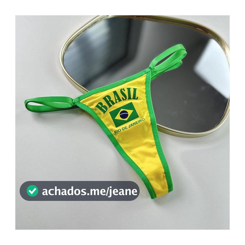 Calcinha Do Brasil Verde e Amarela Vai Brasil Forro De Algodão Fio Dental Com Regulagem