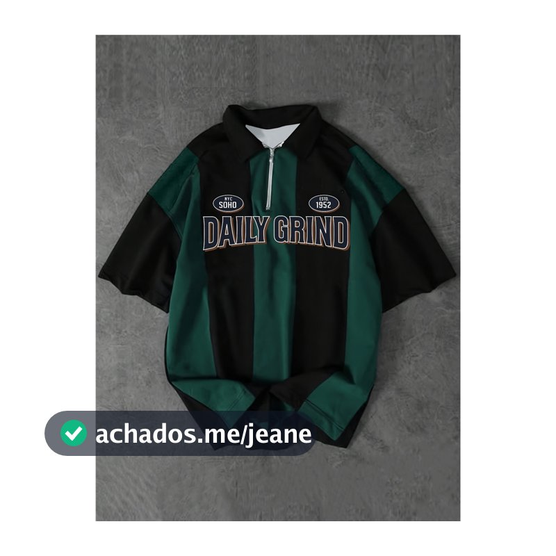 Camisa Casual Masculina E Feminina – Estampa De Letras Com Design Em Bloco De Cores Preto Verde , Detalhe Zíper , Top De