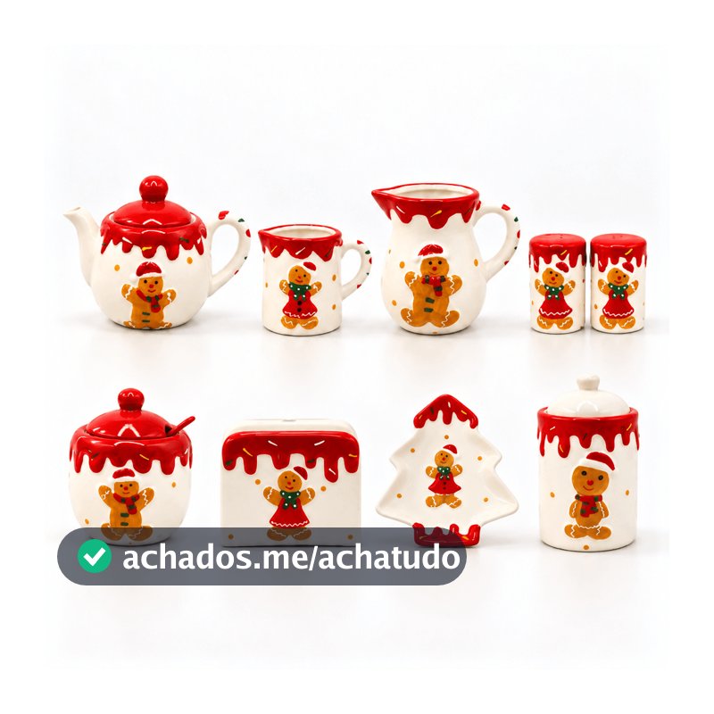 Linha Cookies Cerâmica Natalina  - Petisqueira Bule com Tampa Jarra Açucareiro Porta Guardanapo Porta Condimentos