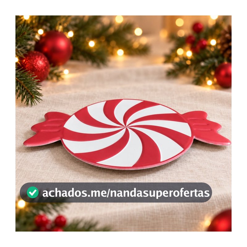 Bandeja de Metal Candy Vermelho e Branco 49x33cm TUUT