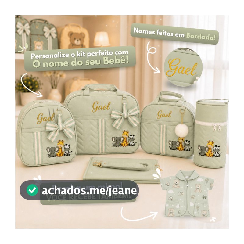 Kit Multiuso com Bolsas para Maternidade completo com Porta-Mamadeira para Personalizado com Nome
