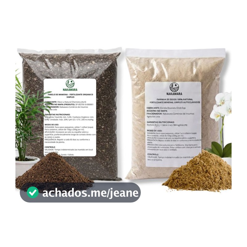 Kit 4Kg Farinha De Osso e Torta de Mamona Fertilizante Natural Adubo Orgânico Plantas Vaso Completo