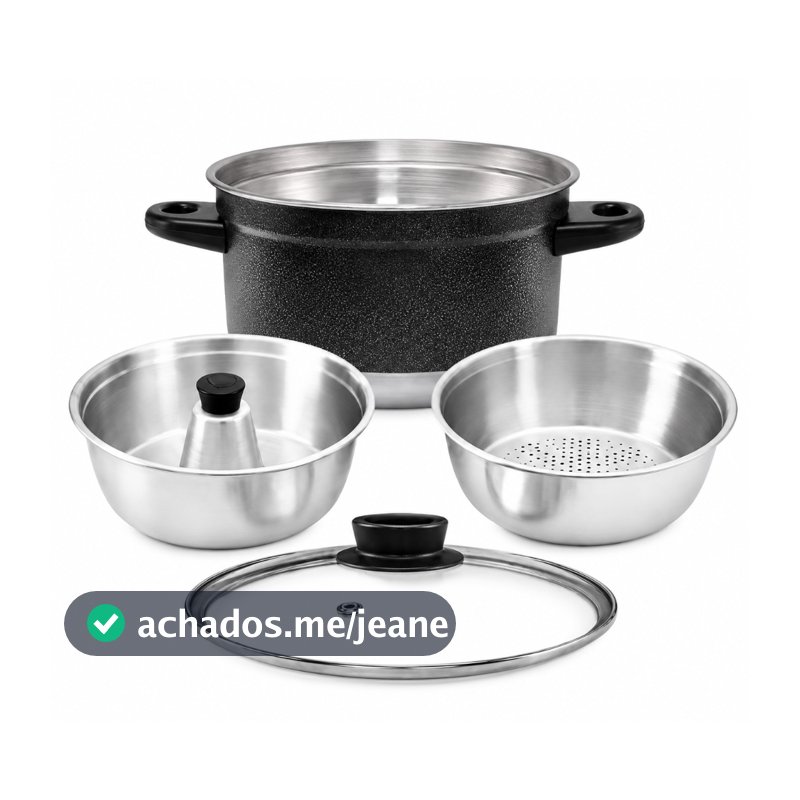Panela Multiuso 3 em 1 Alumínio | Cuscuzeira + Forma de Pudim + Vapor Legumes