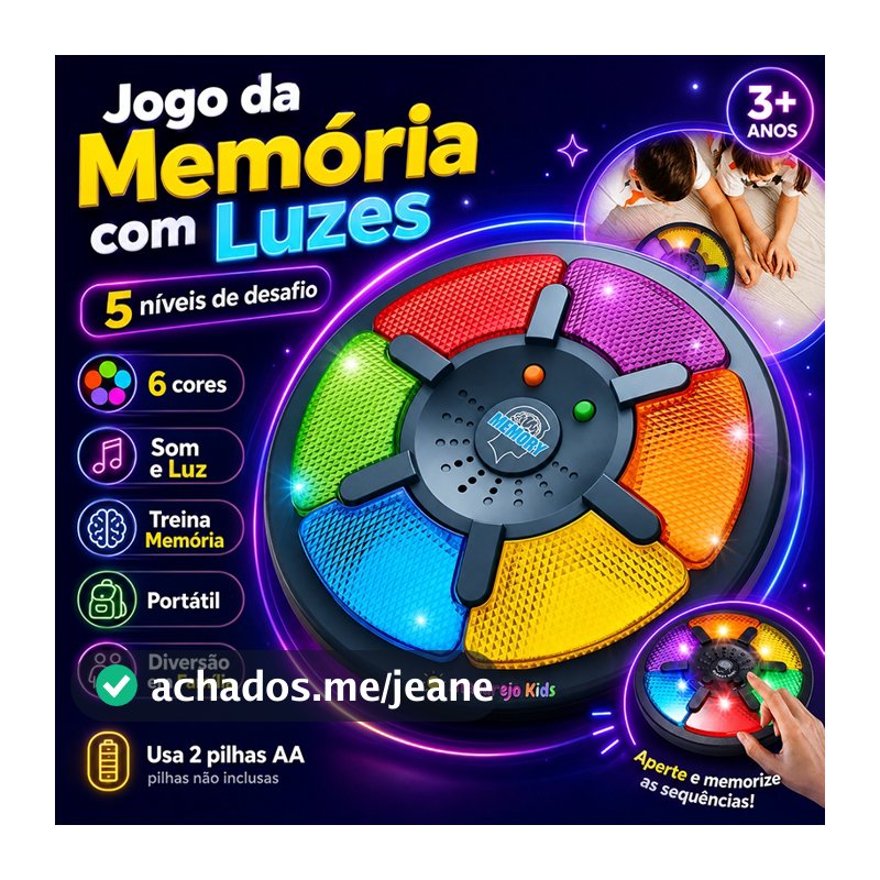 Jogo da Memória Eletrônico Infantil com Luzes e Sons 6 Cores 5 Níveis Educativo Portátil