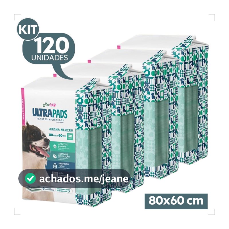 Kit 4 Tapetes Higiênico Ultra Pads 80x60 Neutro - 120 Unidades