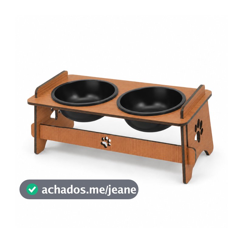 Comedouro Pet Elevado MDF com Tigela e Tampa Gato Cachorro Alimentação Pronta Entrega