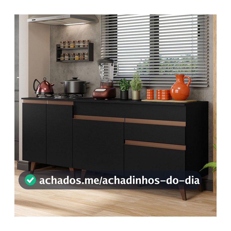 Kit com 2 Balcões de Cozinha Madesa Reims 4 Portas 1 Gaveta (Com Tampo) - Preto