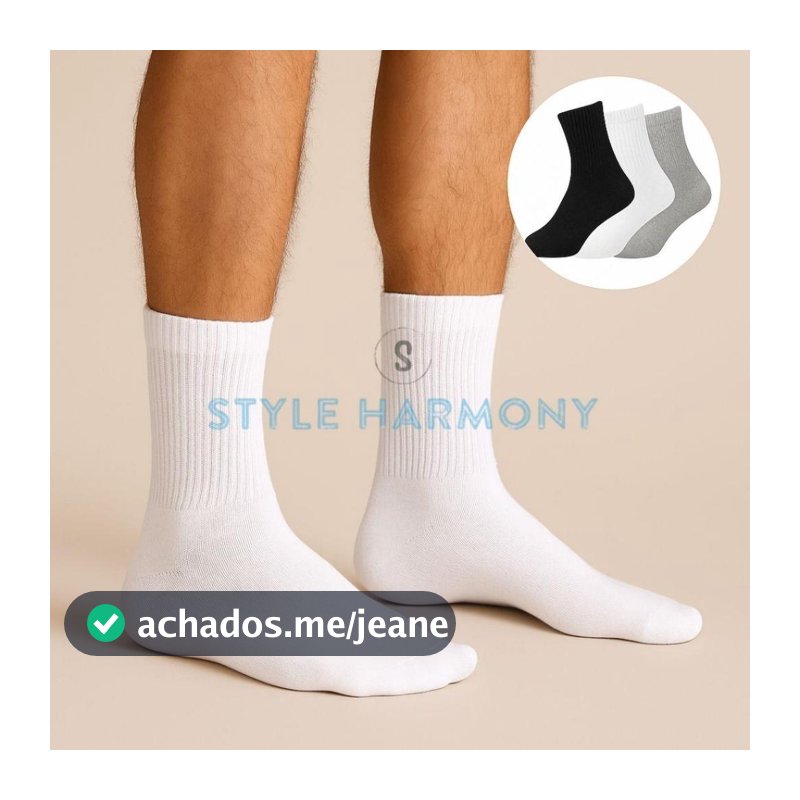 Kit até 12 Pares Meia Masculina Esportiva Cano Alto Conforto Premium