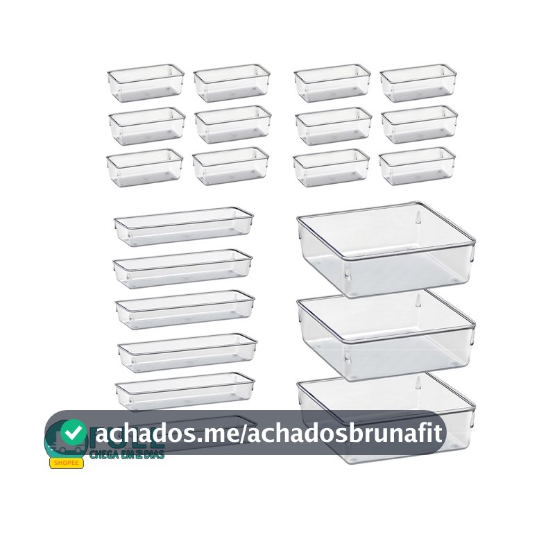 Kit 21 Organizador Multiuso Modular Gavetas Acrilico Cristal e Fume