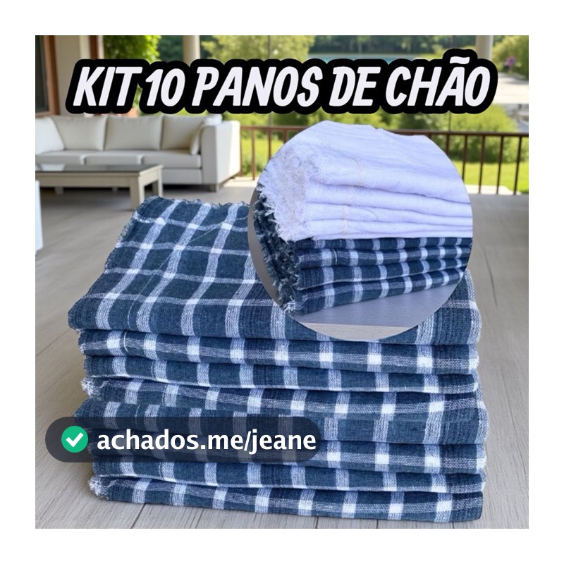 Kit 10 Pano de Chão para Limpeza em Geral Grande - Saco Duplo 5 Xadrez e 5 Branco Qualidade Grosso