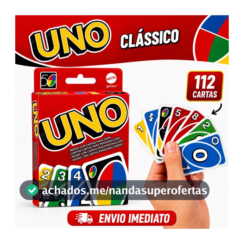 UNO Jogo de Cartas Edição Clássica – Baralho Completo com Cartas Personalizávei