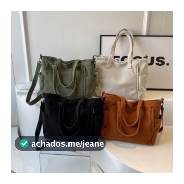 Bolsa Feminina Veludo Cotelê Capacidade Ombro e Transversal Multi Bolsos Alça Ajustável Casual