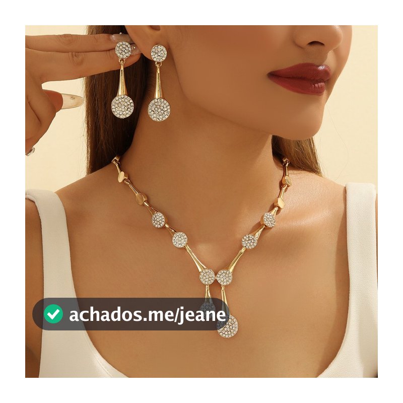 Elegante e sofisticado colar de diamante dourado conjunto de brincos de brincos de jóias de banquete de noiva conjunto