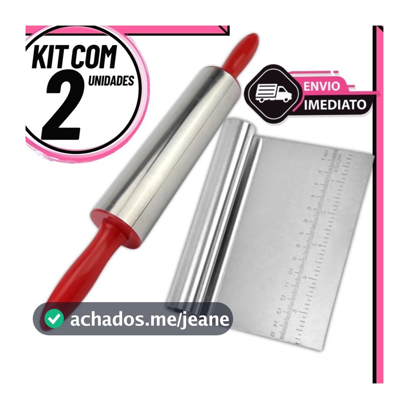 Kit Confeitaria Rolo de Massa + Raspador Espátula Tubular Cortador | Cozinha, Pastel, Bolo, Inox