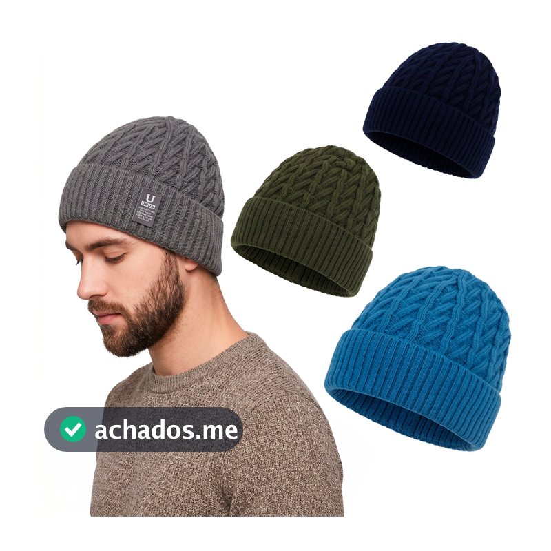 Touca Adulto Masculina Tricô Forrada Inverno Gorro Quente Frio Grossa Cores Variadas