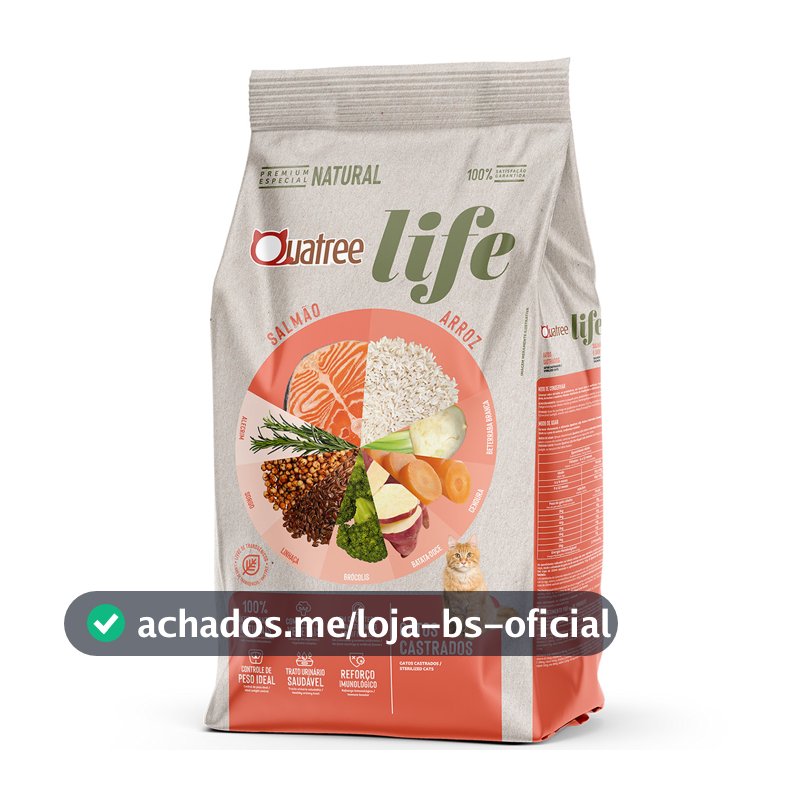 Ração Quatree Life Salmão e Arroz para Gatos Castrados - 10kg