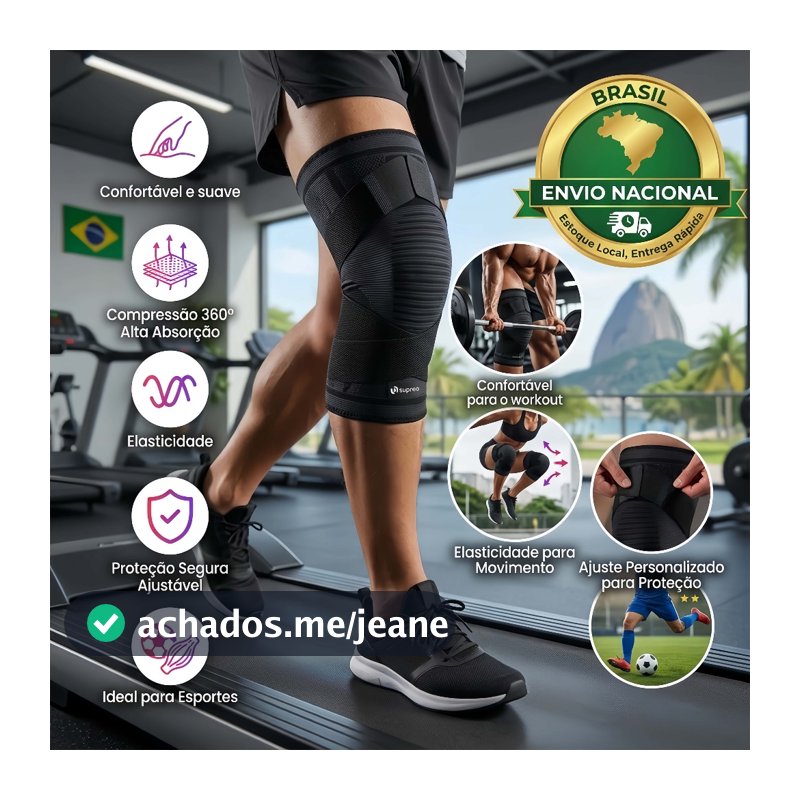Joelheira Ortopédica Compressão 360º Ajustável Proteção Academia Crossfit Musculação