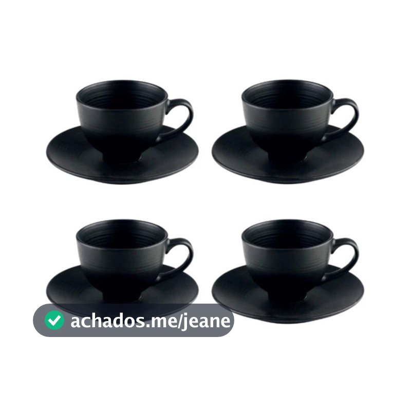 Jogo Xicaras de Chá Café Com Pires 210ml Kit 4 Peças Cerâmica