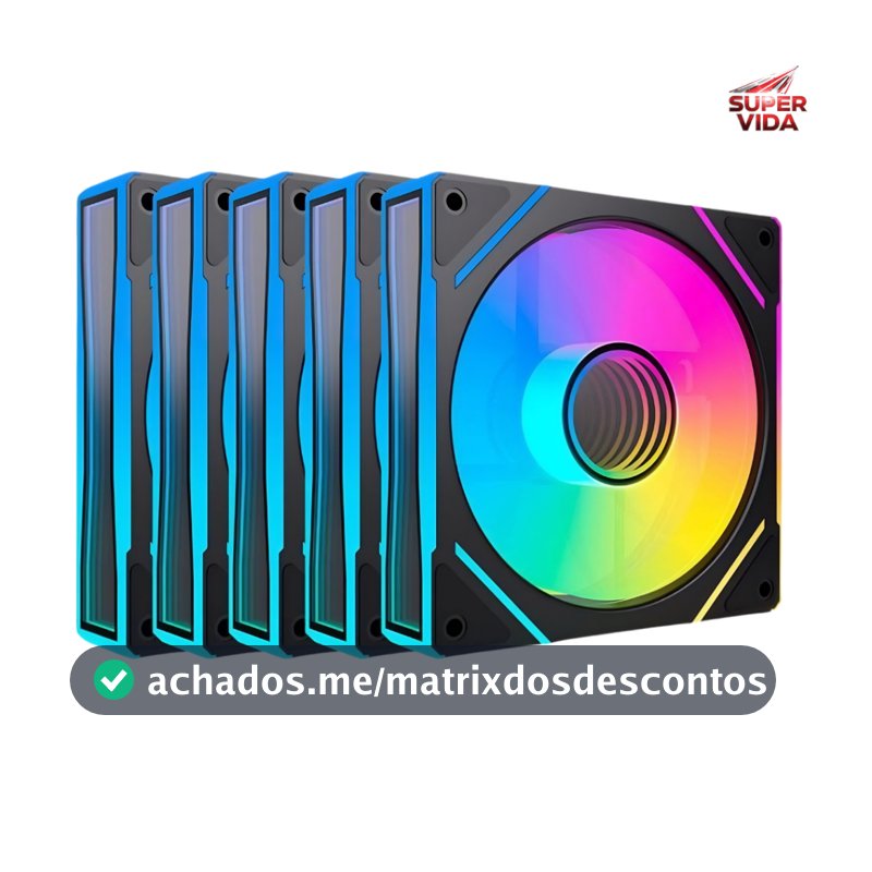 Kit 5 Cooler Fan ARGB 120mm Para Gabinete E CPU 1300 RPM Silencioso Iluminação LED RGB 5V 3 Pinos