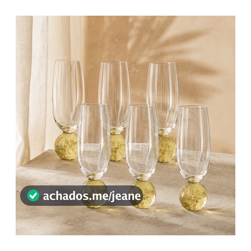 Jogo 6 Tacas Champanhe Espumante Cristal Bubble 200ml Haste Esfera Colorida Amarelo Pastel Luxo Copos Bola