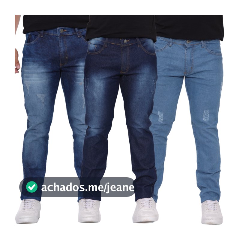 Kit 3 Calças Jeans Masculina Plus size e Normal Skinny Lycra