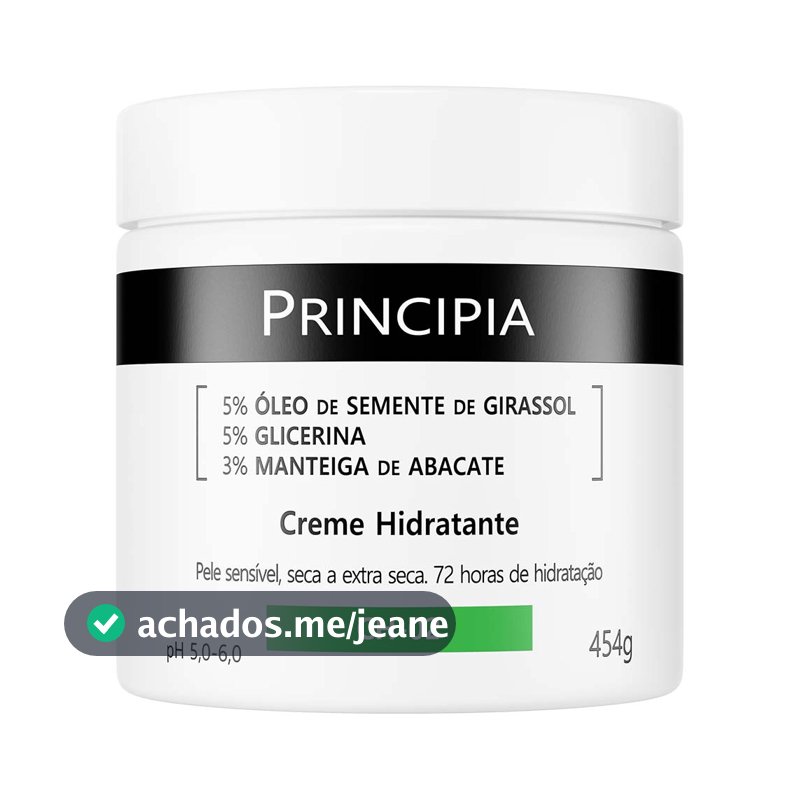 Creme Hidratante 5% Óleo de Semente de Girassol + 5% Glicerina + 3% Manteiga de Abacate Principia CH-02 com 454g