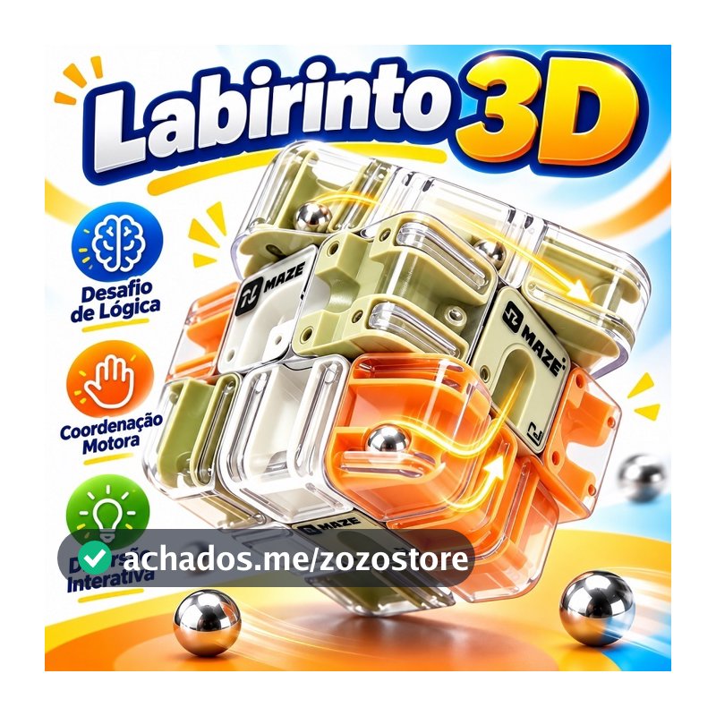 Cubo Mágico 3x3 Labirinto com Esfera - Brinquedo Educativo de Raciocínio Lógico e Anti-Stress para Crianças e Família