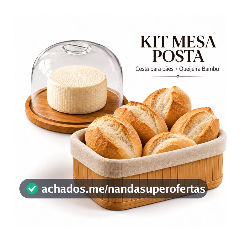 Kit Mesa Posta Queijeira Bambu Cesto de Pão Bandeja Café da Manhã Cozinha Petisqueira Porta Frios