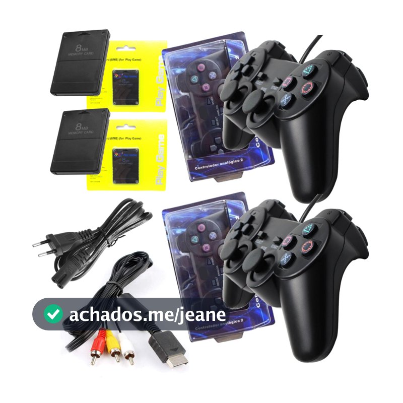 Kit Ps2 2 Controles + 2 Memory Cards 8mb + Cabo Força + Cabo Av Playstation2