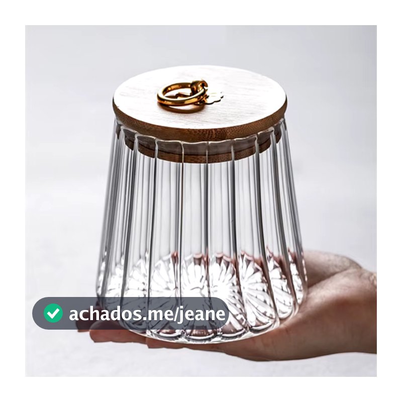 Pote Porta Condimentos 650ml Wolff Organizador de Vidro Tampa de Bambu Pegador Dourado Mesa Posta Organização Cozinha