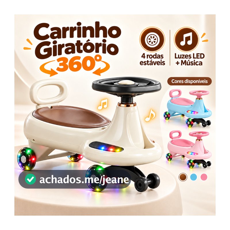 Carrinho Rolimã Super Car Passeio Infantil Led Que Gira  Suporta 100kg 360° Menino Menina Andador Cores P23