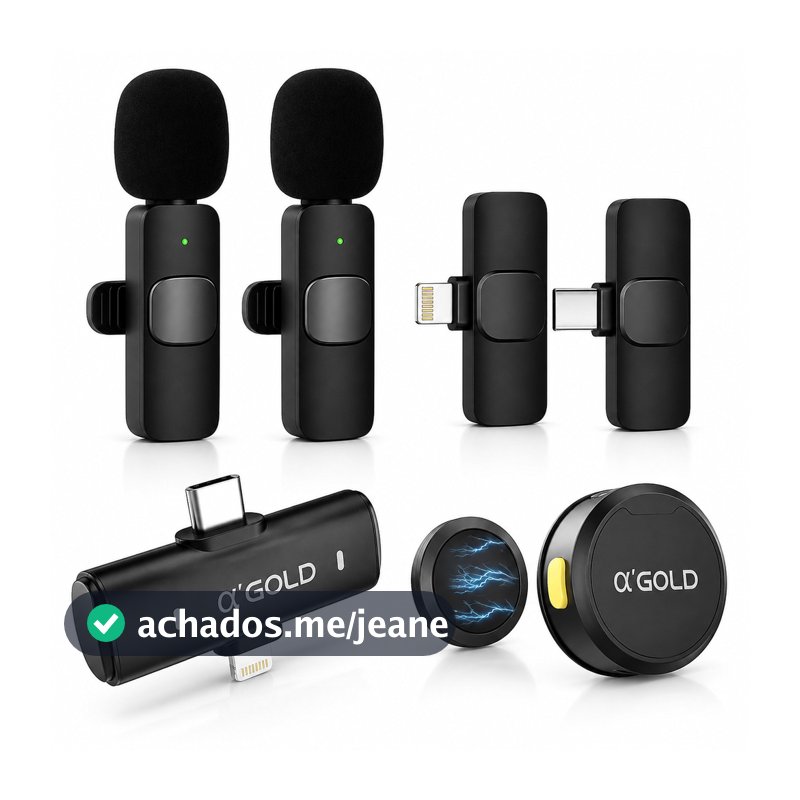 Microfone de Lapela Sem Fio Duplo MCF-38D Magnético e Tradicional Lightning Type-C para iPhone Android Live Gravação