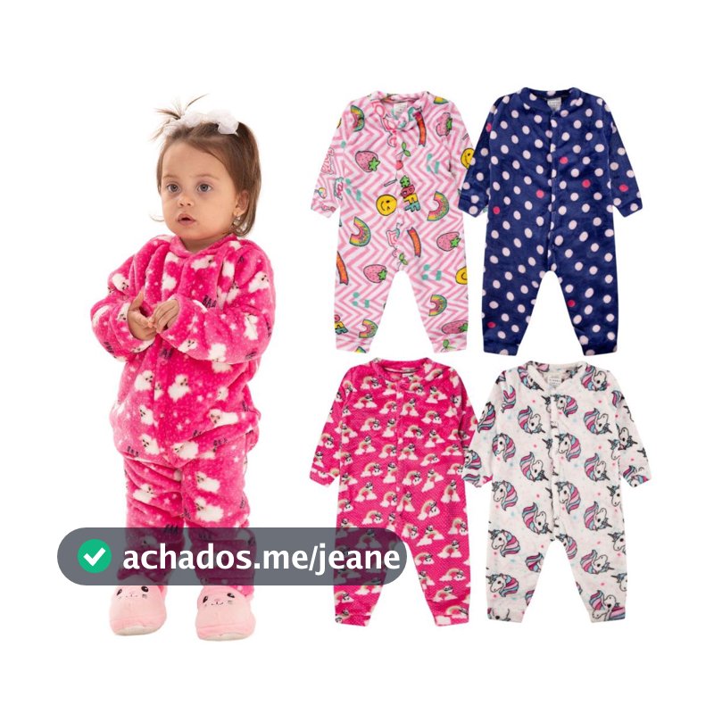 Kit 2 Macacão Bebe Menina Roupa Inverno Soft Peluciado Com Zíper Sortido