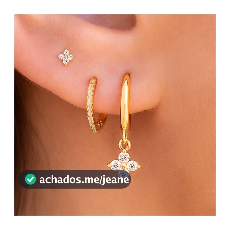 Kit 3 pares de brincos femininos prata 925, pingentes de flores incrustados com zircônia, banhados a ouro 18K