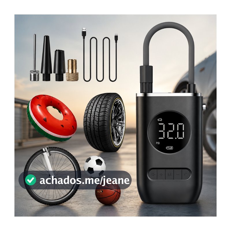 Bomba de Ar Digital Mini Compressor Calibrador de Pneus Carro Moto Bike Com Lanterna Led Portátil