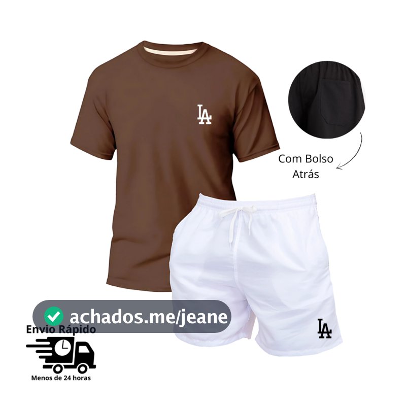 Conjunto Masculino Camiseta Liso + Short Tactel Praia Moda Casual Academia Mauricinho Los Angeles