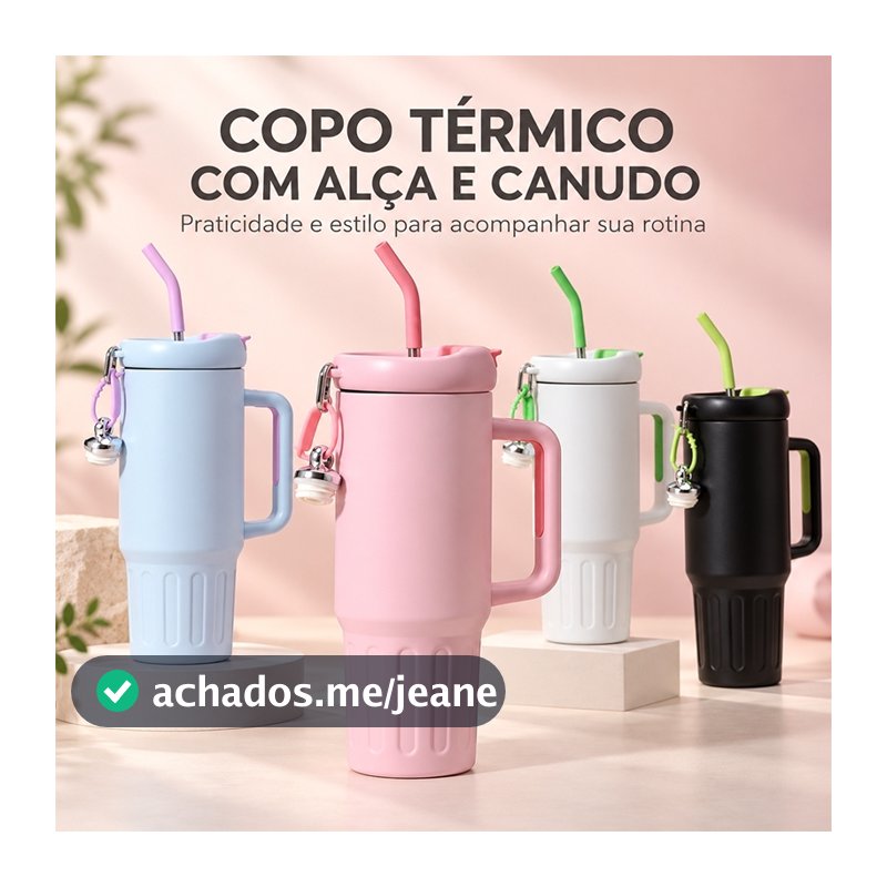 Copo Térmico Inox Portátil 1200ml - Garrafa Térmica Inoxidável com Tampa, Canudo e Sem Logo O5